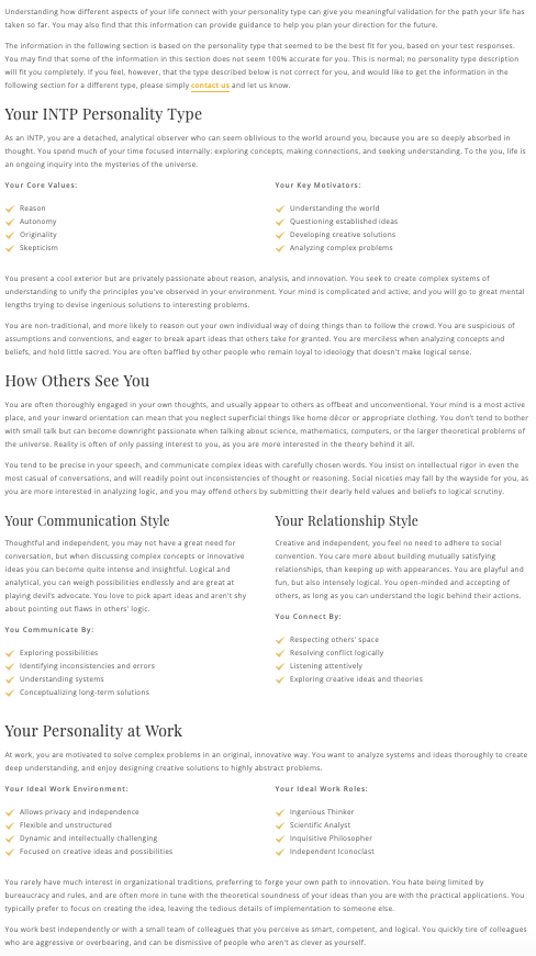 Personality Test Example